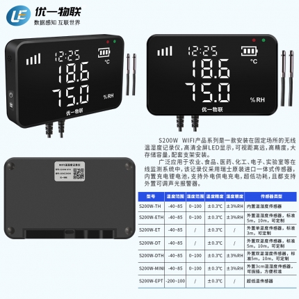 s200W-DTH WIFI無(wú)線雙溫濕度記錄儀